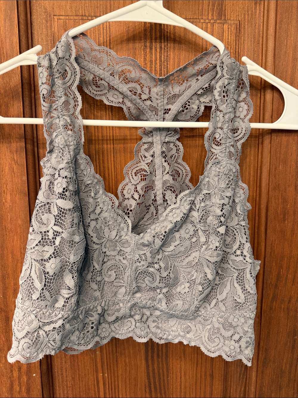 Scalloped Lace Racerback Bralette in Light Gray - Serra